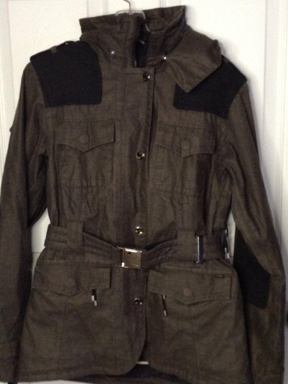 Holden "M" Removeable Hooded Trench Belted Snowboard Jacket Preppy Elbow Patches